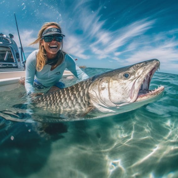 Tarpon_beautiful_young_female_reeling_in_a_tarpon_while_fishing_in_Florida