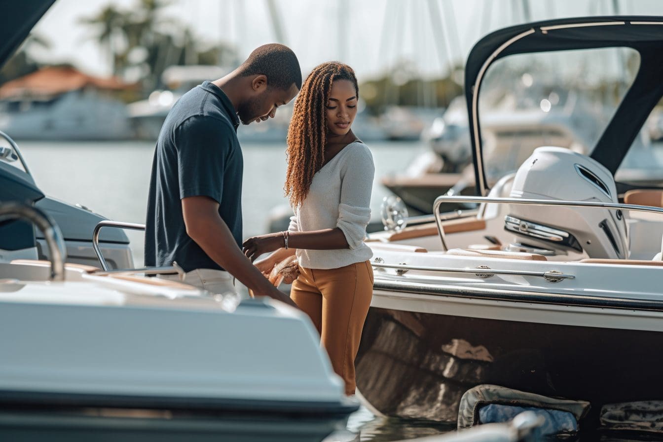 preowned-outboards-for-sale-candid-shot-young-couple-on-dock-looking-down