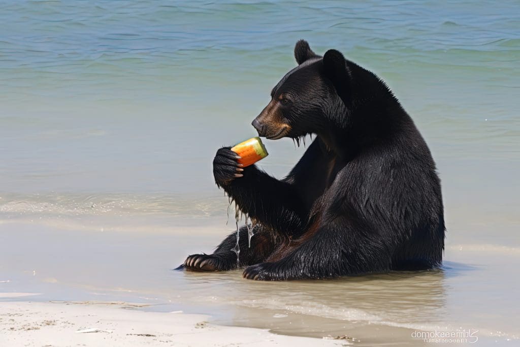 folrida-beach-bear-at-rest-with-drink-in-water-photo