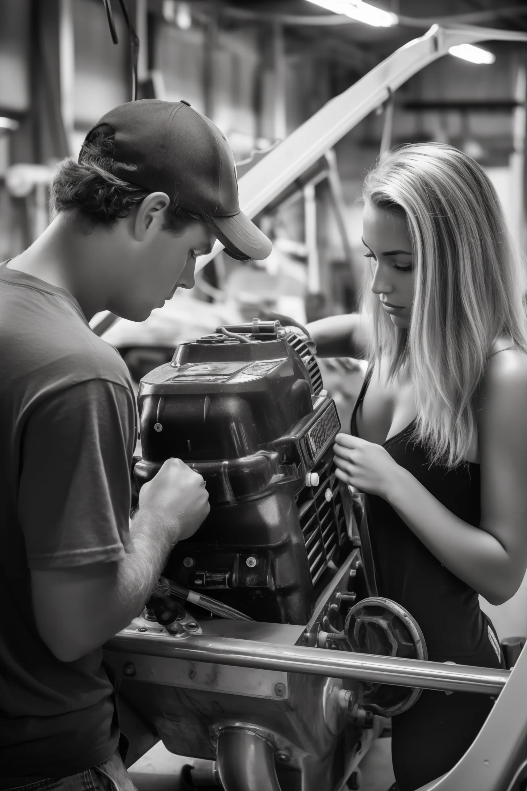 man_and_woman_working_on_outboard_mercury_marine_motor