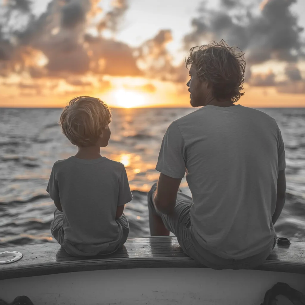 father_and_son_sitting_on_bow_of_finseeker_boat