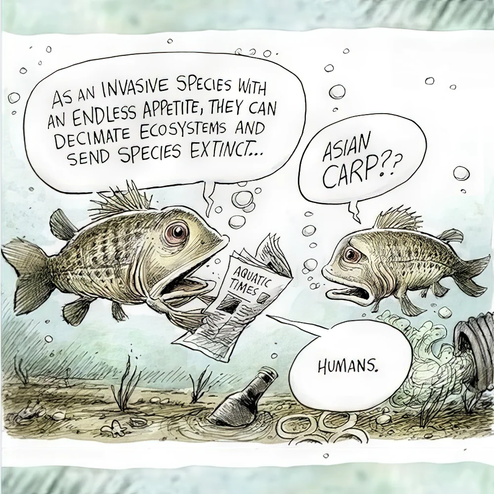Asian Carp Comic Strip Invasive Species Reading Newspaper
