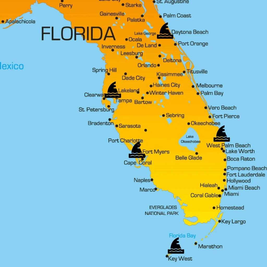 map of Florida's shark hotspots