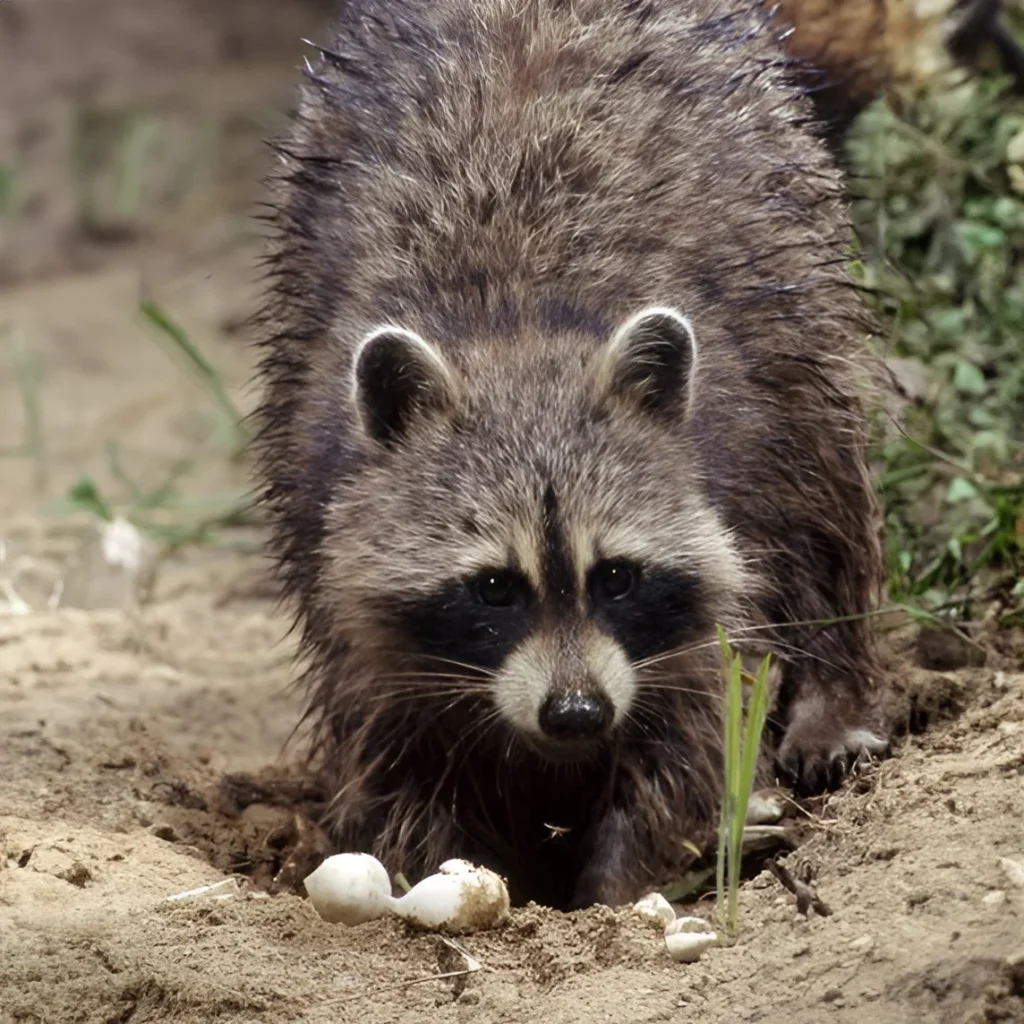 raccoon eating eggs
